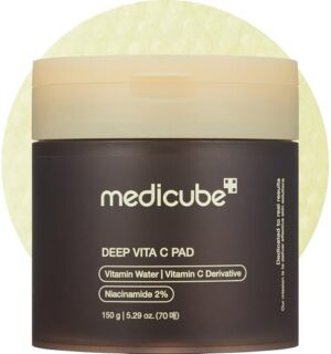 medicube Deep Vita C Facial Pads, Vitamin C Toner Pads for Uneven Skin Tone, 500,000PPM of vitamin water & 3 types of vitamin, Hydrating & Resurfacing (70 sheets)