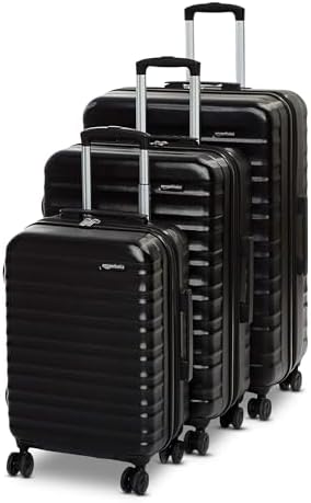 Amazon Basics 3-Piece Set Hardside Spinner-21/26/30 inch (55/68/78 cm) Material: ABS, Black