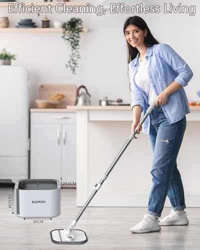 360° Spin Mop for All Floors - Foldable Dry & Wet Floor Mop with Dual Water Tanks, Effortless Stain Removal for Tile, Wood, Marble (30cm Ultra-Wide Mop Head)