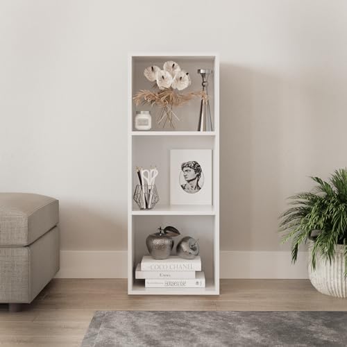 URBNLIVING Tier Wooden Bookcase Shelving Display Storage Shelf Unit Wood Shelves (White, 3 Shelf)