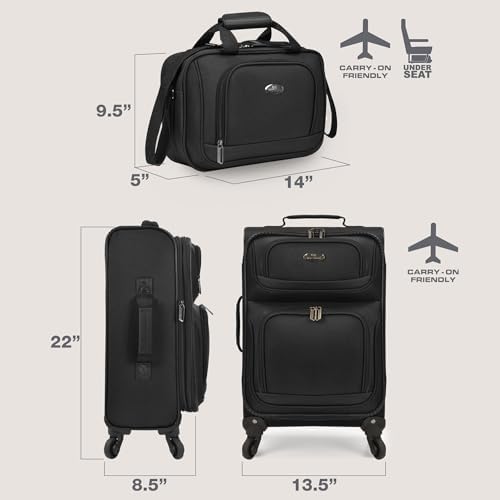 U.S. Traveler Rugged Fabric Expandable Carry-on Luggage Set, Black, 4 Wheel, Rugged Fabric Expandable Carry-on Luggage Set