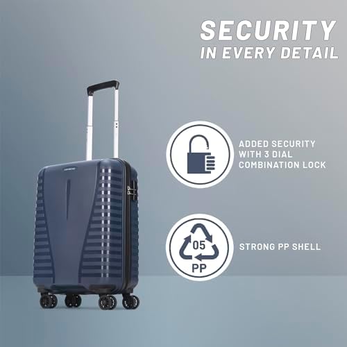 Aristocrat Airpro 8 Wheels Trolley Bags for Travel Hard Case Luggage, Lightweight Bag & Combination Lock|7 Years Warranty, Poseidon Blue, Cabin/ Small, Hardside Expandable Luggage with 8 Spinner