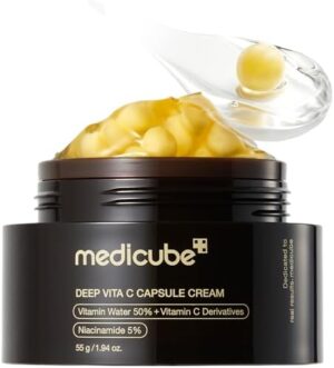 medicube Deep Vitamin C Golden Capsule Face Moisturizer - Liposome Capsules For Wrinkles, Skin Radiance - Transparent Gel for Glow Hydration - Korean Skin Care 1.94 oz