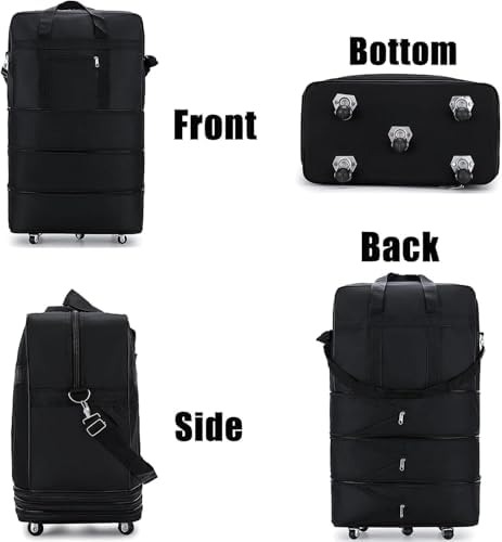 MX 2Pack Travel Moving Trolley Luggage Foldable Bag with Wheels XX-Large 30kg/120L Waterproof Zipper Extendable Duffel Organizer Bag (Black 2Pack)
