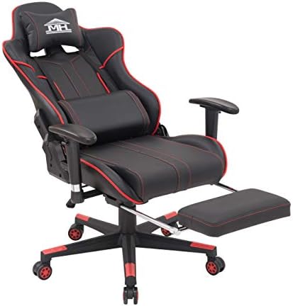 Multi Home Furniture Black & Red Gaming Chair – PU Leather Gaming Chair with Swivel Chair Wheels, Footrest, Adjustable Armrest, Lumbar Support & Back Support – Ergonomic Chair for Home & Gaming Chair