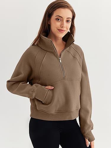 WYNNQUE Women’s Half Zip Fleece Sweatshirt, Winter Sweaters with Zipper and Thumb Hole
