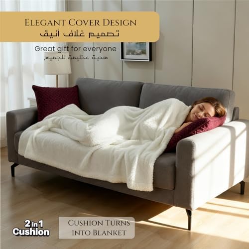 Cotton Home® DIY Blanket, Sherpa Blanket 160x220cm - Ultra-Soft Velvet Throw Blanket for Ultimate Warmth and Comfort, With Zip Enclosure Converts into Cushion, Burgundy