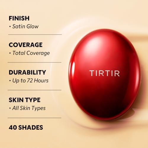 TIRTIR Mask Fit Red Cushion Foundation | Japan's No.1 Choice for Glass skin, Long-Lasting, Lightweight, Buildable Coverage, Semi-Matte (24W Soft Beige, 18g (Pack of 1))