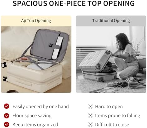 AJI Expandable Top Opening Carry On Luggage Airline Approved, 20 Inch Lightweight Hardside Carry On Suitcase with Spinner Wheels, Travel Luggage for Women Men (Coconut White)