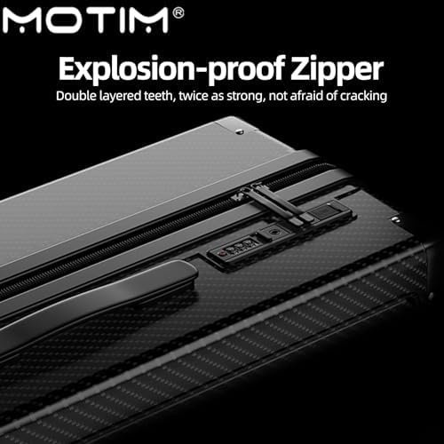 MOTIM Carry-on Suitcase for Women Men, Luggage with Charging Port, Travel Bag with 360° Spinner Wheels, Lightweight Textured Hard Shell, Password Lock, Black, hard side (22inch)