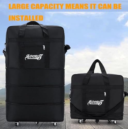 Travel Moving Trolley Luggage 36"inch Foldable Bag XX-Large 30kg/120L “Expandable Rolling Wheel Duffel Bag Large Capacity Suitcase 5 Durable Rolling Wheel Waterproof Lightweight Luggage Black.
