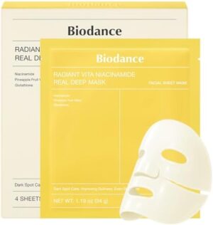 BIODANCE Radiant Vita C Niacinamide Real Deep Mask, Water-infused, Overnight Hydrogel Mask, Tone Correction, Texture Refining, Radiant Glow, Ramadan Gifts, Korean Skincare, 34 g x 4ea