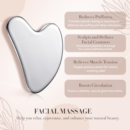 Nuanchu Stainless Steel Gua Sha Facial Tools Mother's Day Self Care Gifts Guasha for Face Metal Gua Sha Tighten Skin Massage Guasha Beauty Tool for Body Eyes Massager with Travel Pouch(Silver)