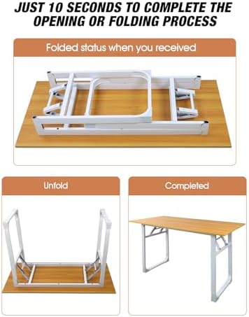 Adjustable Folding Desk No Install, Portable and Compact Computer Walnut Table Office Table for Home, Office, Study, Dining, Camping, Picnic, and BBQ (Yellow, 120 * 60 * 75cm)