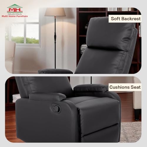 Multi Home Furniture Black Recliner Chair for Living Room – Modern Push Back Lazy Sofa Chair with 360° Swivel, Faux Leather Recliner Sofa, Single Sofa Seater Armchair Lounge Chair Sofa for Home