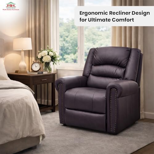 Multi Home Furniture Brown Coffee Electric Recliner Chair for Living Room – Lazy Sofa Chair with Massager & Multiple Modes, Footrest, Lumbar Support, PU Leather Sofa Fabric Recliner Sofa Single Sofa