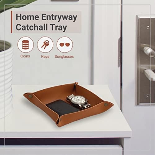 LEART Leather Valet Tray - Small & Compact Catchall Tray | Desk, Bedside, Home Entrance Entryway Organizer | Leather Tray for Keys, Coins, Stationary, Jewellery (Cream)