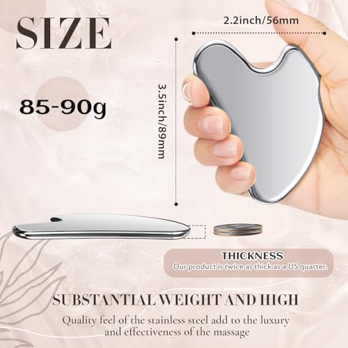 Nuanchu Stainless Steel Gua Sha Facial Tools Mother's Day Self Care Gifts Guasha for Face Metal Gua Sha Tighten Skin Massage Guasha Beauty Tool for Body Eyes Massager with Travel Pouch(Silver)