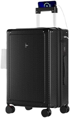 MOTIM Carry-on Suitcase for Women Men, Luggage with Charging Port, Travel Bag with 360° Spinner Wheels, Lightweight Textured Hard Shell, Password Lock, Black, hard side (22inch)