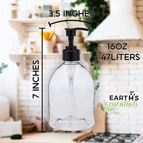 Earth's Essentials (2 Pack) Versatile 16 Ounce Refillable Designer Pump Bottles. Excellent Liquid Hand Soap, Homemade Lotion, Shampoo and Massage Oil Dispensers. Shatterproof PET Plastic.