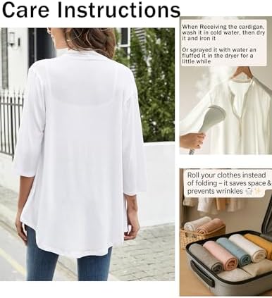 Yekaty Women Cardigan 3/4 Sleeves Open Front Lightweight Cardigan Draped Ruffles Knit Cardigan