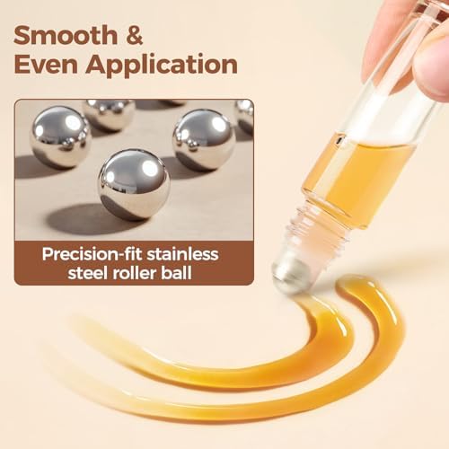 ComSaf 24 Pcs 10ml Roller Bottles for Essential Oils Leak Proof Roller Ball Bottle Set with Clear Glass Containers Dropper and Funnel for Travel Use