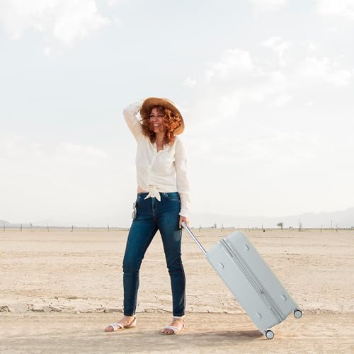 Senator Unisex Expandable Hard Case Luggage Lightweight PP Fashion Trolley Luggage with 4 Double Spinner Wheel and Safe Zippers KH1006 (Checked Luggage 28-Inch, Silver)