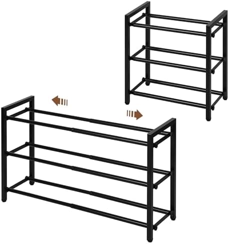 SALADAYS 3-Tier Expandable Shoe Rack, Adjustable Shoe Storage Shelf Organizer, Sturdy and Durable Metal Structure Free Standing Shoe Rack for Closet Entryway Doorway(Black)