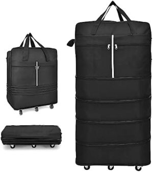 160L Expandable Rolling Wheeled Duffel Bag Foldable Large Capacity Suitcase Extra Oxford Folding Luggage with 6 Durable Rolling Wheel Waterproof Lightweight Luggage Bag for Men Women Home Business