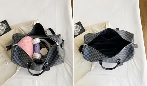 Travel Duffle Bag for Men PU Leather Sports Gym Bag Water Repellent Travel Bag for Business Weekend Getaway Overnight (Checkerboard)