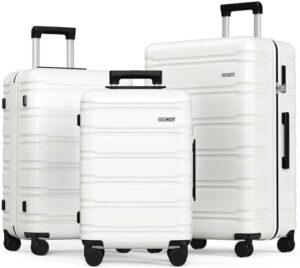 BEOW 3 piece luggage sets Expandable for Women Men, Durable Hardside Polycarbonate Suitcases with Spinner Wheels, TSA-Approved Locks, Lightweight, Zipper Travel Luggage Set of 3, 20/24/28 inch, Beige