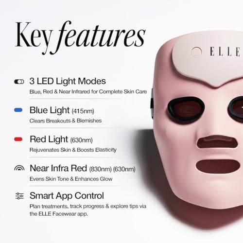 ELLE Radiance Boost Pro LED Face Mask – FDA Approved & Clinically Proven Light Therapy for Glowing, Youthful Skin | Red, Blue & Infrared Light | Boosts Collagen, Reduce Wrinkles, Breakouts & Blemishes