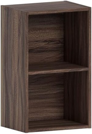 Vida Designs Oxford 2 Tier Cube Bookcase, Walnut Wooden Shelving Display Storage Unit Office Living Room Furniture
