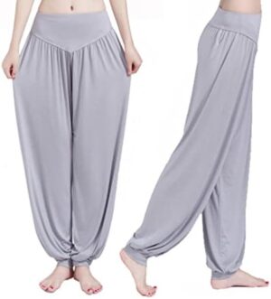 Women Casual Loose Harem Pants Elastic Soft Odell Cotton Beach Pants Plus Size Dance Yoga Harem Pants (Grey, X-Large)