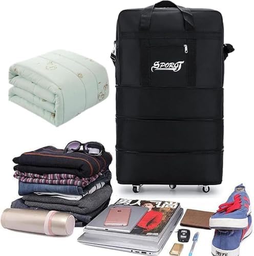 Travel Moving Trolley Luggage 36"inch Foldable Bag XX-Large 30kg/120L “Expandable Rolling Wheel Duffel Bag Large Capacity Suitcase 5 Durable Rolling Wheel Waterproof Lightweight Luggage Black.