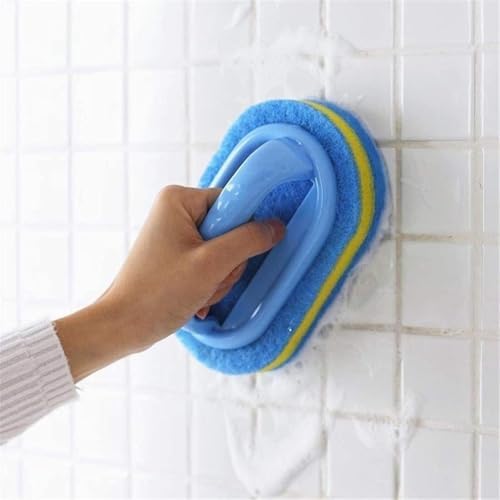 Handles Sponge Brush Blue Soft Magic Sponge Eraser Cleaning Bathtub Ceramic Tile Cleaner Kitchen Tool Household Cleaning Brush - Thick and Durable...