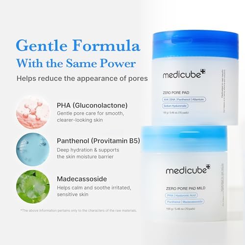 medicube Zero Pore Pads Mild 2.0 - Gentle Calming Toner Pads for Exfoliation, Minimizing Pores, and Blackhead Removal with PHA - Ideal for All Skin Types - Korean Skin Care