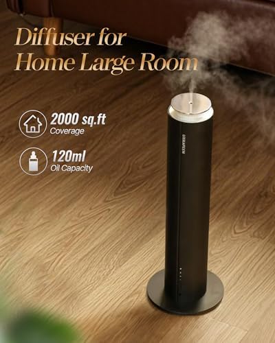 Waterless Essential Oil Diffusers with 2000 Sq.Ft Coverage,120ml Air Scent Diffuser Machine for Home Large Room, Aroma Diffusers for Home/Hotel/Bedroom/Office/APP, Black