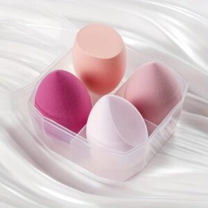 Generic 4 Pcs Oval Synthetic Makeup Sponges Blender Set - Pink Beauty Sponge Foundation Blending Blender - Latex-Free, Dry/Wet Use - Cosmetic Makeup Accessories