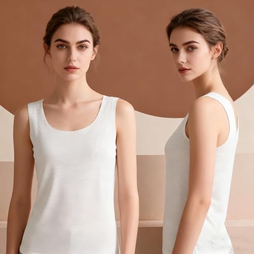 Women's Ice Silk Seamless Vest - Striped Slim Fit Base Shirt Wide Shoulder Strap Sleeveless Round Neck Shirt Vest