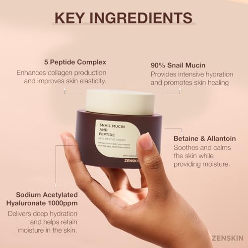 Snail Mucin and Peptide Skin Revive Cream | Deep Hydration, Anti-Aging Firming Moisturizer with 90% Snail Mucin & 5 Peptides for Smooth, Youthful, Radiant Skin, 100ml