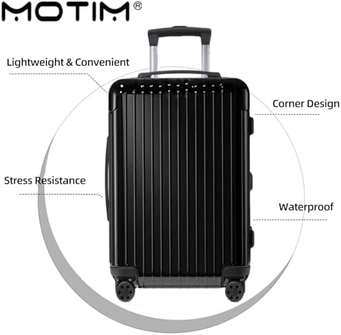 MOTIM حقيبة سفر خفيفة الوزن Travel Suitcase Luggage Bag with 360° Spinner Wheels, Lightweight Textured Hard Shell (Black, 26inch)