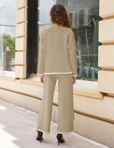 Faleave Women's 2-Piece Knit Set Featuring Long-Sleeved Sweater and Wide-Leg Sweatpants