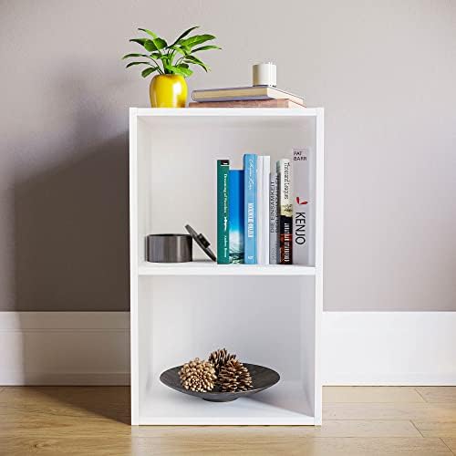 Vida Designs Oxford 2 Tier Cube Bookcase, White Wooden Shelving Display Storage Unit Office Living Room Furniture