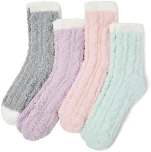 Azue Fuzzy Warm Slipper Socks Women Super Soft Microfiber Cozy Sleeping Socks 6 or 5 Pairs