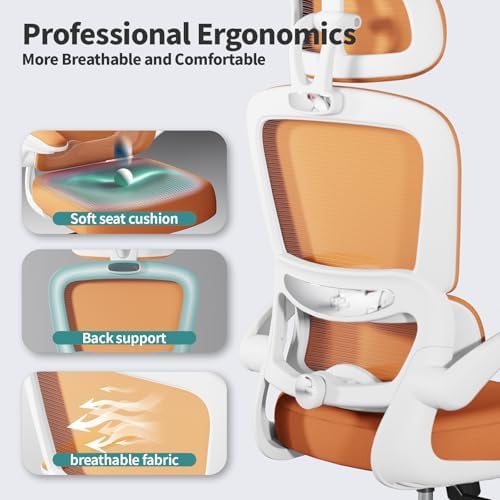 TRALT Office Chair Ergonomic Desk Chair, 330 LBS Home Mesh Office Desk Chairs with Wheels, Comfortable Gaming Chair, High Back Office Chair for Long Hours (Burnt Orange)