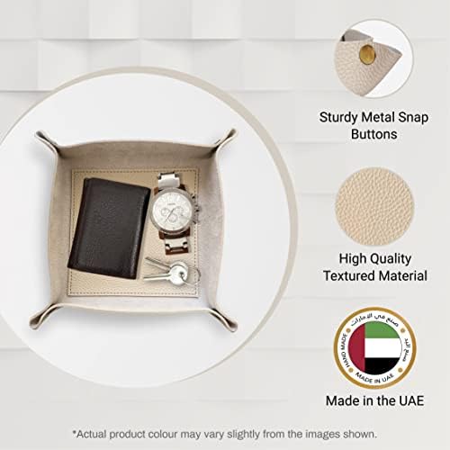 LEART Leather Valet Tray - Small & Compact Catchall Tray | Desk, Bedside, Home Entrance Entryway Organizer | Leather Tray for Keys, Coins, Stationary, Jewellery (Cream)