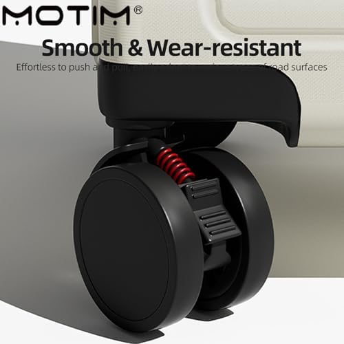 MOTIM Carry-on Suitcase for Women Men, Luggage with Charge, Travel Bag with 360° Spinner Wheels, Lightweight Textured Hard Shell, Password Lock, White, hard side (20inch)