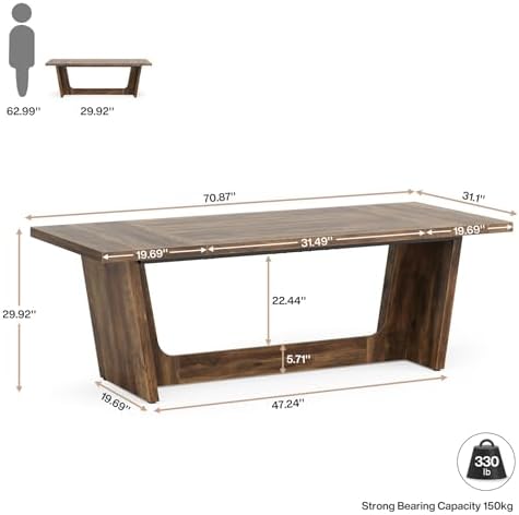Tribesigns Office Table 180cm Computer Desk,Large Home Office Desk with Solid Wooden Pedestal, Industrial Wood Study Writing Table, Workstation Business Furniture, Brown