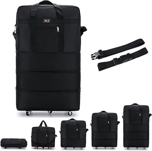 MX 2Pack Travel Moving Trolley Luggage Foldable Bag with Wheels XX-Large 30kg/120L Waterproof Zipper Extendable Duffel Organizer Bag (Black 2Pack)